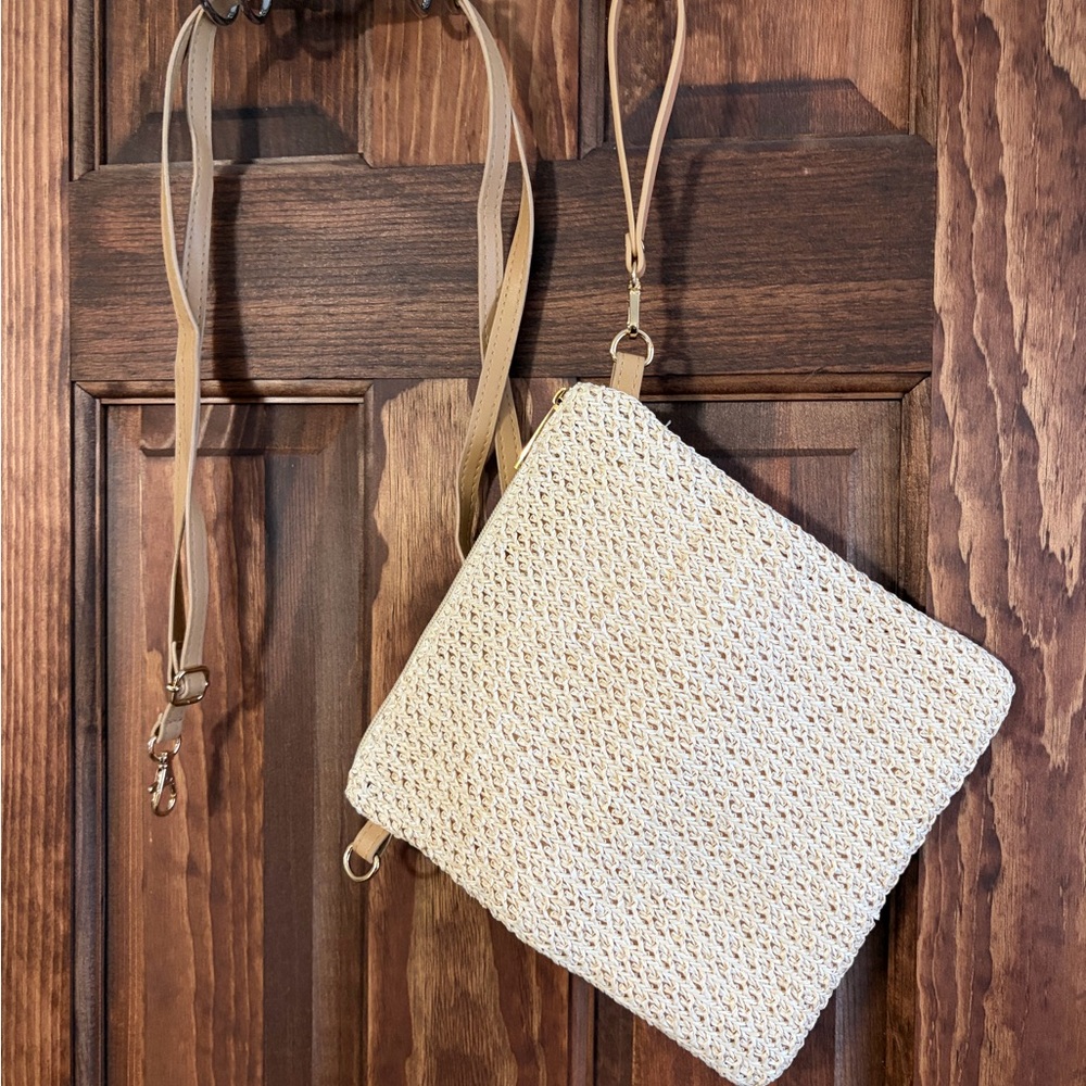 Elegant Cream Woven Crossbody Bag Never Used
